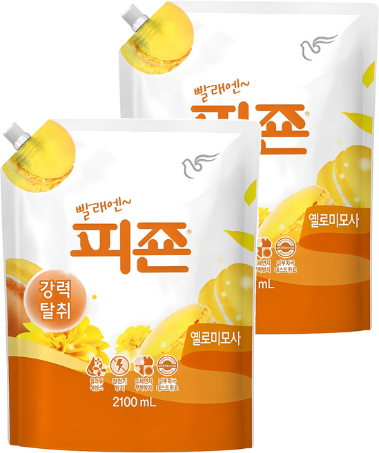 피죤 레귤러 섬유유연제 옐로미모사 리필, 2.1L, 1g, 2개