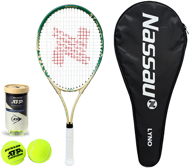 낫소 리노 테니스 라켓 + 공 2p 세트, 베이지그린(라켓), 1세트