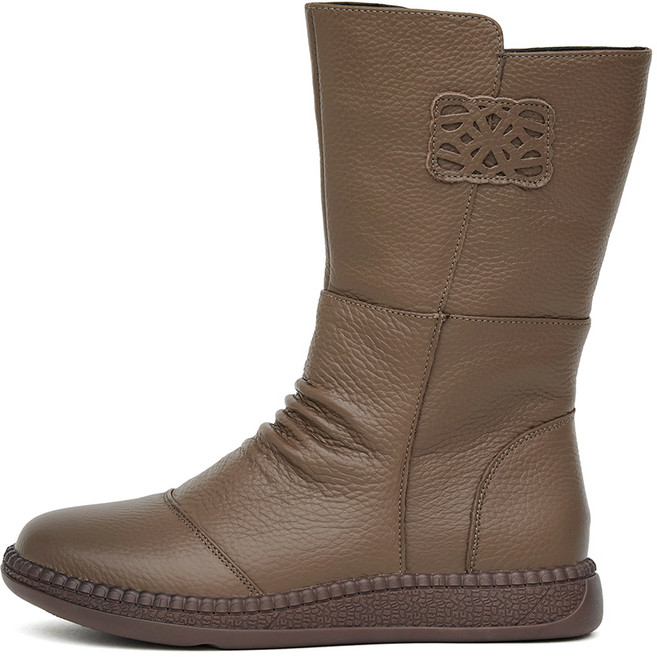 J SHOE 天然牛皮Daerili刷毛內襯中筒靴 鞋跟3cm