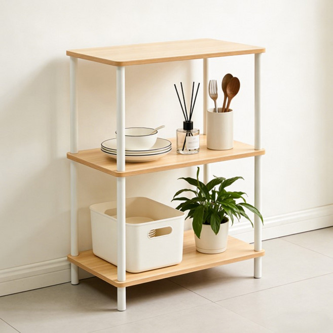 코멧 홈 다용도 조립식 진열장, 우드+화이트, 3단