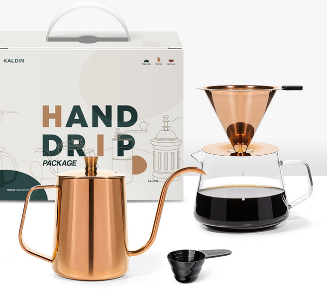 칼딘 골든 핸드드립 세트, 1세트, 드리퍼 로즈골드 + 드립포트 + 서버 600ml + 계량스푼