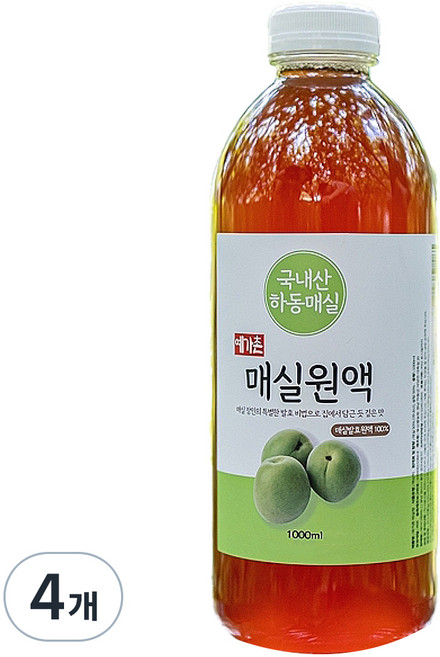예가촌 100% 하동 국산 발효 매실원액, 1L, 4개
