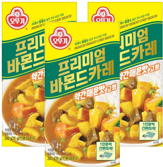 오뚜기 프리미엄 바몬드 카레 고형 약간 매운맛, 200g, 3개