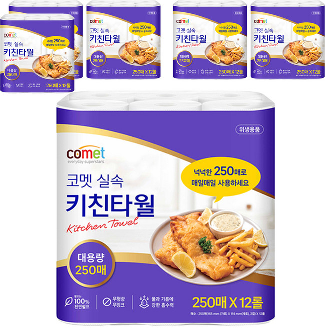 comet 多用途廚房紙巾 250張, 12捲, 6包