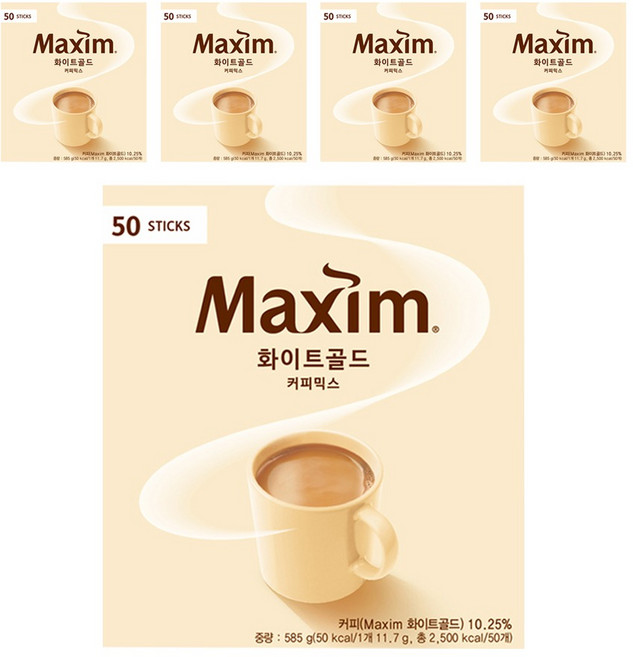 맥심 화이트골드 커피믹스, 11.7g, 50개입, 5개