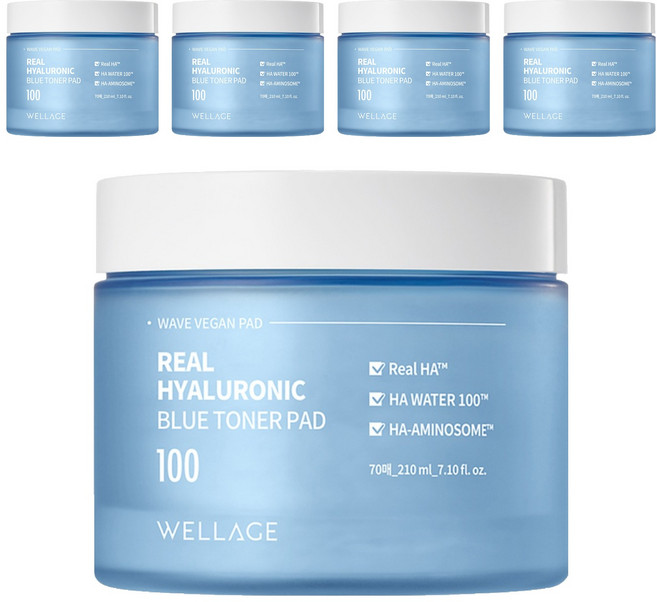 웰라쥬 리얼 히알루로닉 블루 100 토너 패드 210ml, 70개입, 5개