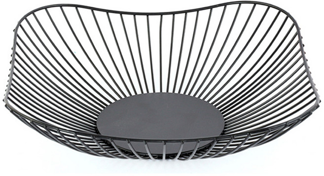 好物良品 花邊形矮款 客廳裝飾藝術金屬鏤空收納置物零食水果網籃 28 × 9.5 × 7.5cm, 黑色, 1個