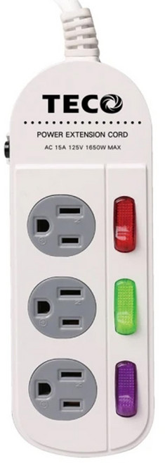 TECO 東元 三開三插轉接電源線組 3孔 XYFWL23R6, 1.8m, 白色, 1個