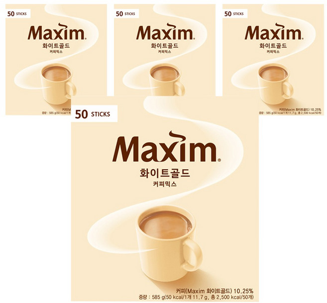 맥심 화이트골드 커피믹스, 11.7g, 50개입, 4개