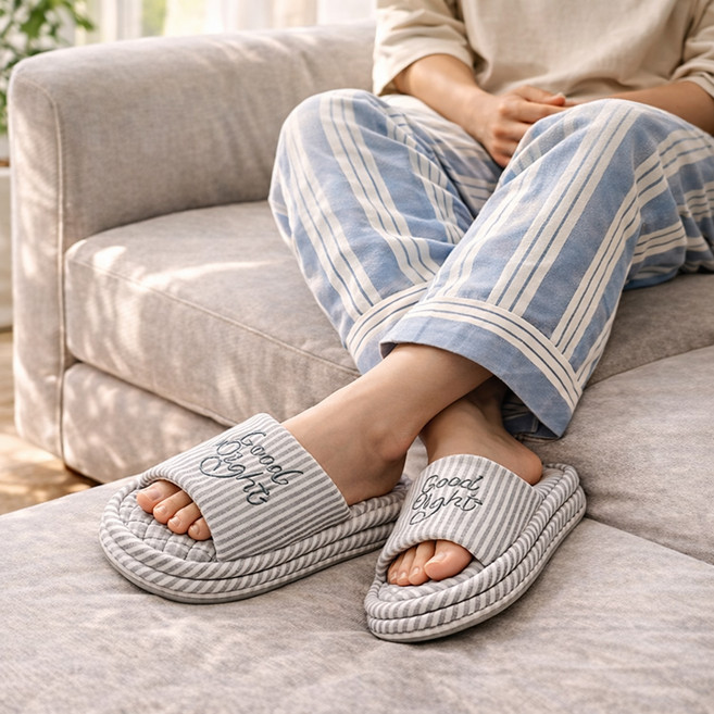 노크노크 3중쿠션 층간소음방지 면 실내화, 1세트, 그레이 굿나잇