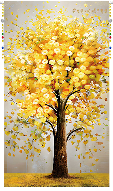 命運好好玩 油畫布簾 聚酯纖維材質 含水晶串, 黃金樹