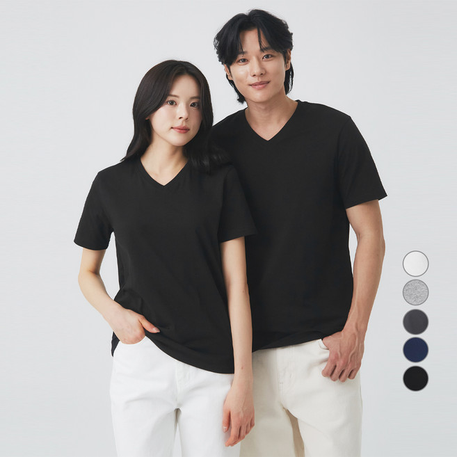 캐럿 남녀공용 통기성 브이넥 반팔 티셔츠 5컬러