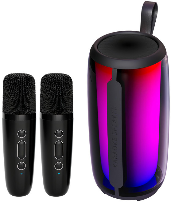 Ergotech 人因科技 行動K歌王 10瓦炫彩聲光雙人對唱 藍牙音響 + USB C充電線 + 藍牙麥克風 2個 222 x 110 x 106mm 880g, KS30, 黑