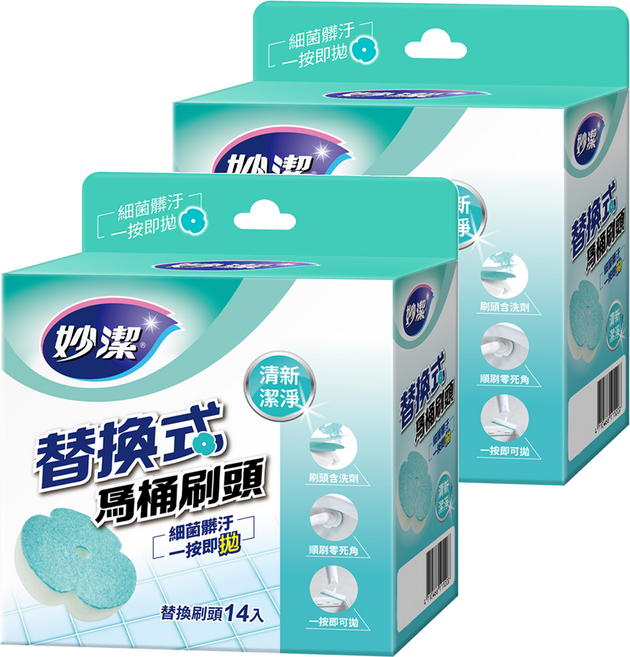 妙潔 替換式馬桶刷頭補充包 14片, 清新潔淨 綠色, 2盒