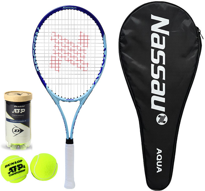 낫소 아쿠아 테니스라켓 + 테니스공 2p 세트, 스카이블루(테니스라켓), 1세트