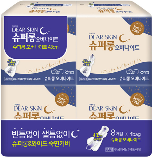 디어스킨 에어엠보 슈퍼롱 날개형 오버나이트, 오버나이트 이상, 8개입, 4개