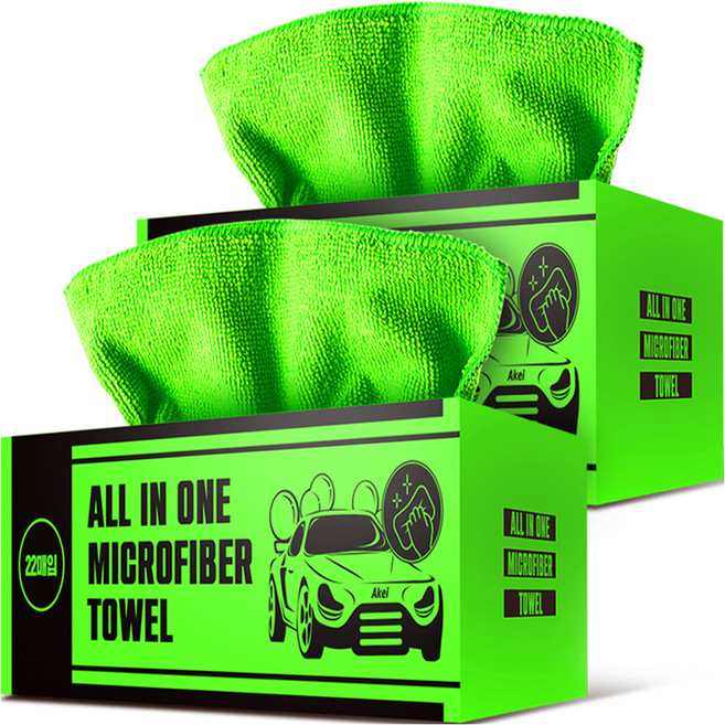 아케이 모터 챠량용 뽑아쓰는 다용도 극세사 세차 타올 22p, 라이트그린, 2개