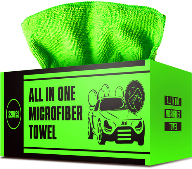 아케이 모터 차량용 뽑아쓰는 다용도 극세사 세차 타올 22p, 라이트그린, 1개