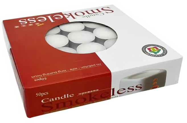 騰宇 新無煙茶燭 Set 50個 石化蠟材質 直徑3.8cm*1.5cm, 白色, 50g