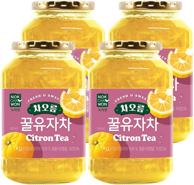 녹차원 차오름 꿀유자차, 1kg, 4개