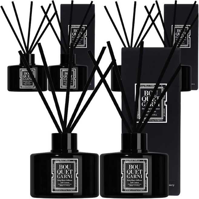 부케가르니 딥 블랙 디퓨저, 소프트코튼, 200ml, 6개