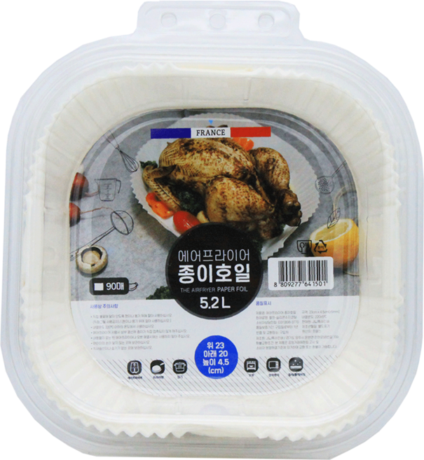 리빙베리 에어프라이어 종이호일, 23cm, 90개입, 1개