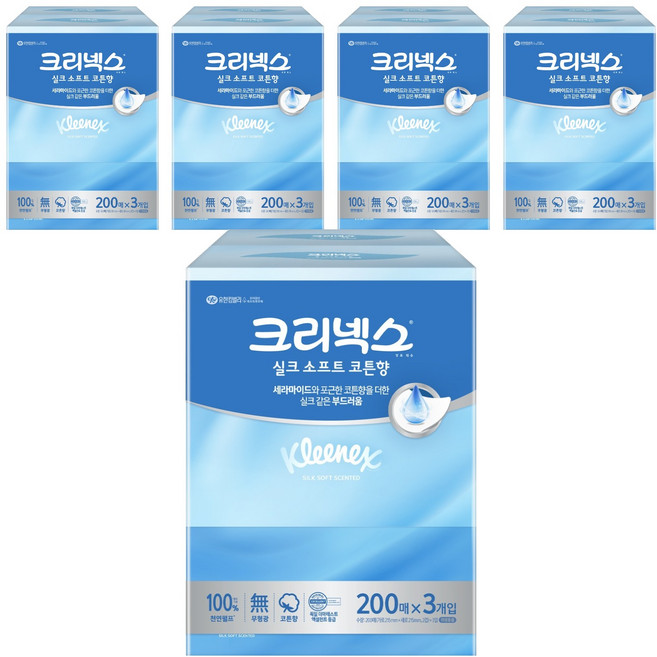 크리넥스 실크소프트 갑티슈 2겹 코튼향, 200매, 15개