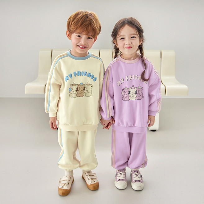 WALTONKIDS 兒童三隻熊運動刷毛上下衣套裝