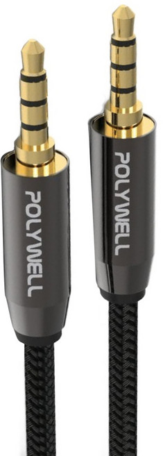 POLYWELL 寶利威爾 3.5mm AUX音源線 四極 公對公 BRAID版 1m, PW15-W52-B002, 黑色, 1條