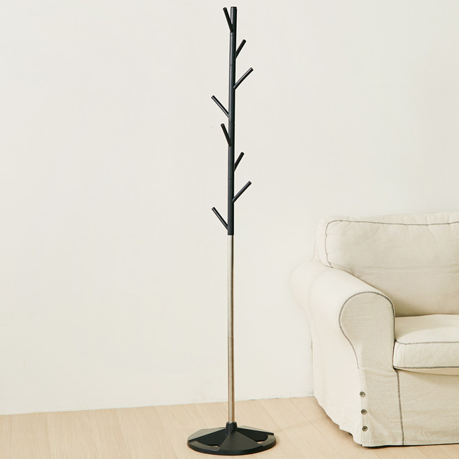 코멧 심플한 나무형 스탠드 옷걸이, 블랙