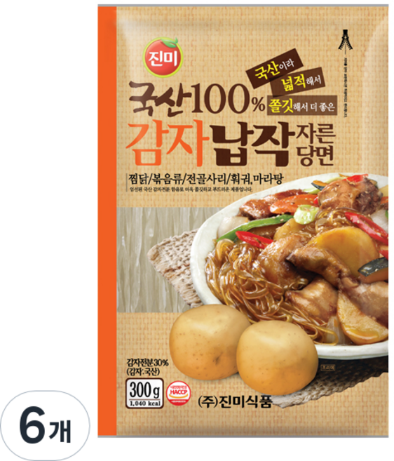 진미 국산감자 납작 자른당면, 300g, 6개