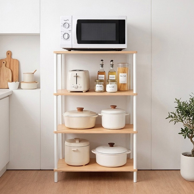 코멧 홈 다용도 조립식 진열장, 우드+화이트, 4단