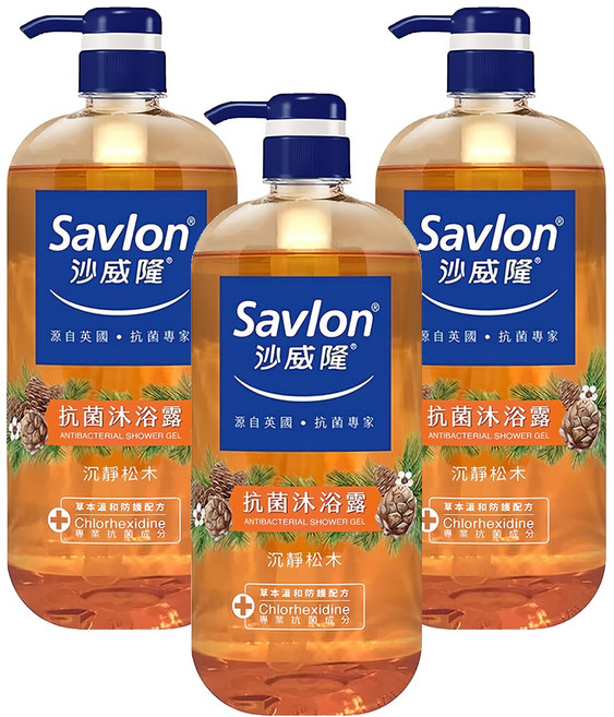 Savlon 沙威隆 抗菌沐浴露 沉靜松木, 1L, 3瓶