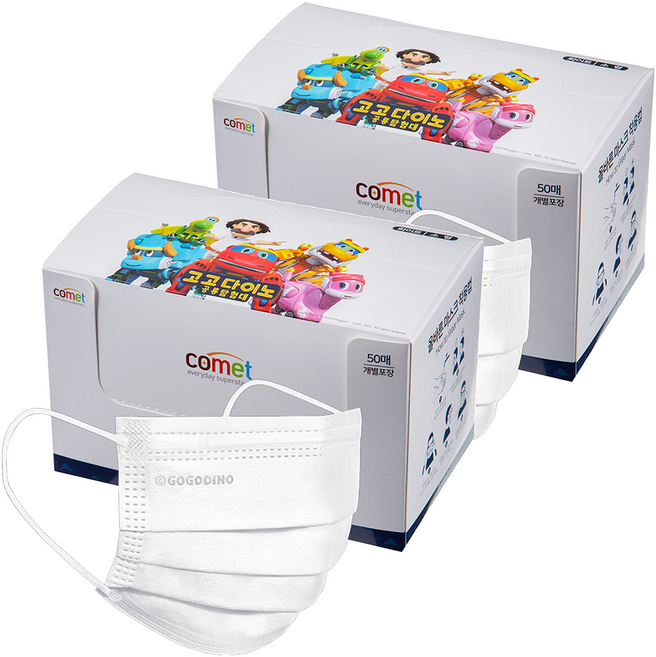 comet 幫幫龍出動圖案 兒童口罩 單片包裝, 白色, 50片, 2盒