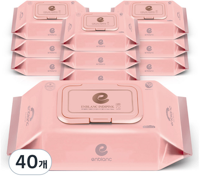 앙블랑 세이프 인디핑크 아기 물티슈 캡형, 63g, 72매, 40개