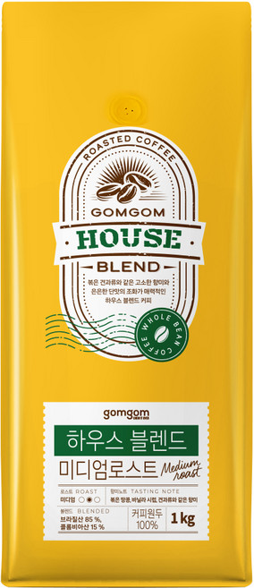 곰곰 하우스 블렌드 미디엄 로스트 원두, 1kg, 1개, 홀빈(분쇄안함)