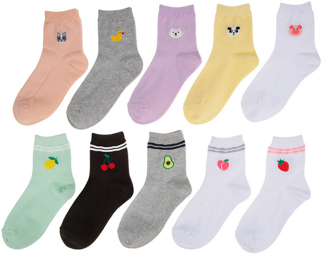 베이스알파에센셜 여성 패턴 혼합 중목 양말 10켤레