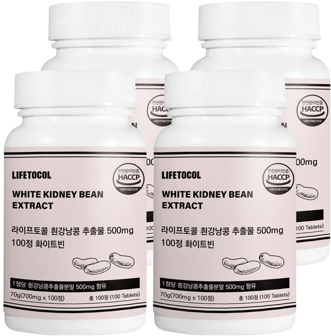 라이프토콜 흰강낭콩 추출물 500mg 화이트빈 70g, 100정, 4개 - 쿠팡