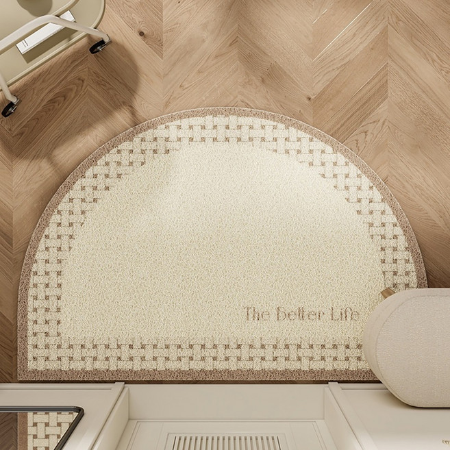 玄關絲圈地墊 1.2kg, 法式半圓 米色 + 棕色