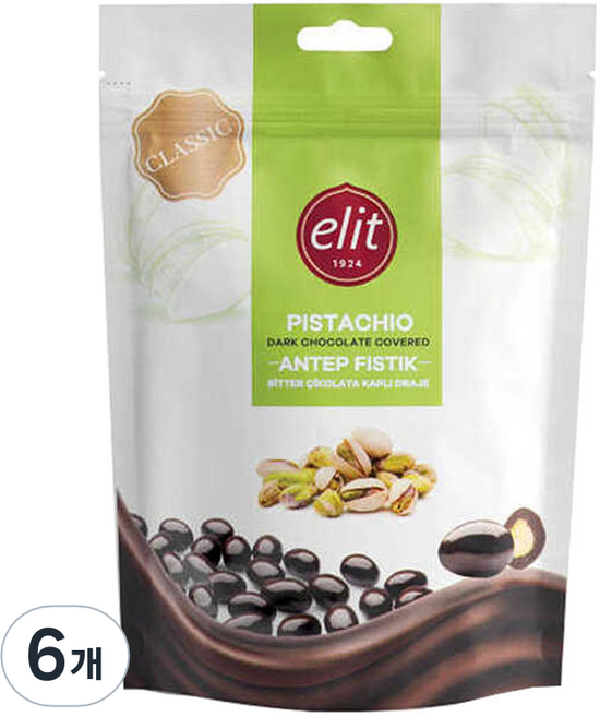 elit 伊莉特 黑巧克力裹開心果, 125g, 6個