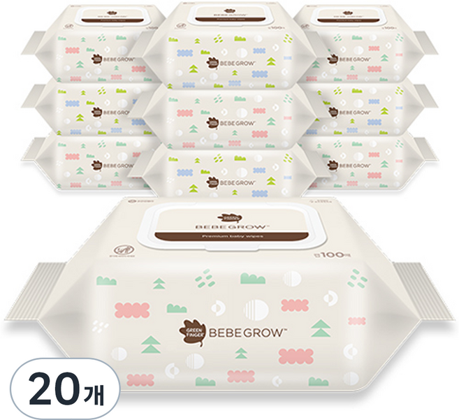 베베그로우 엠보싱 대용량 물티슈 캡형, 54g, 100매, 20개