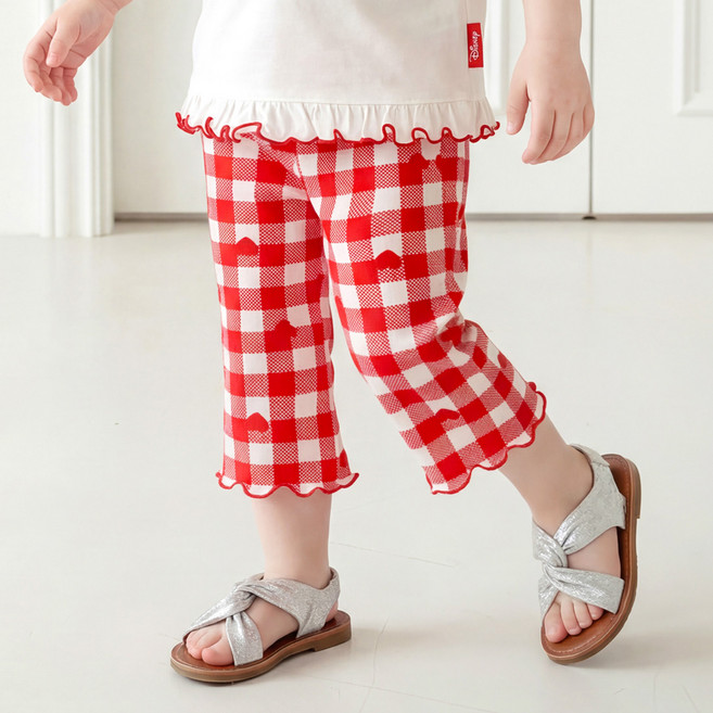 mollimelli 迪士尼瑪麗貓愛心格紋靴型七分涼感褲