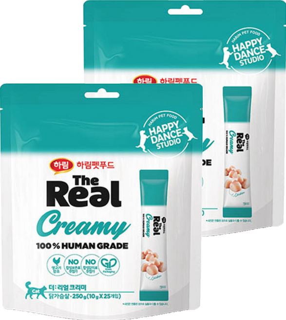 하림펫푸드 더리얼 크리미 고양이 짜먹는 간식, 닭고기, 250g, 2개