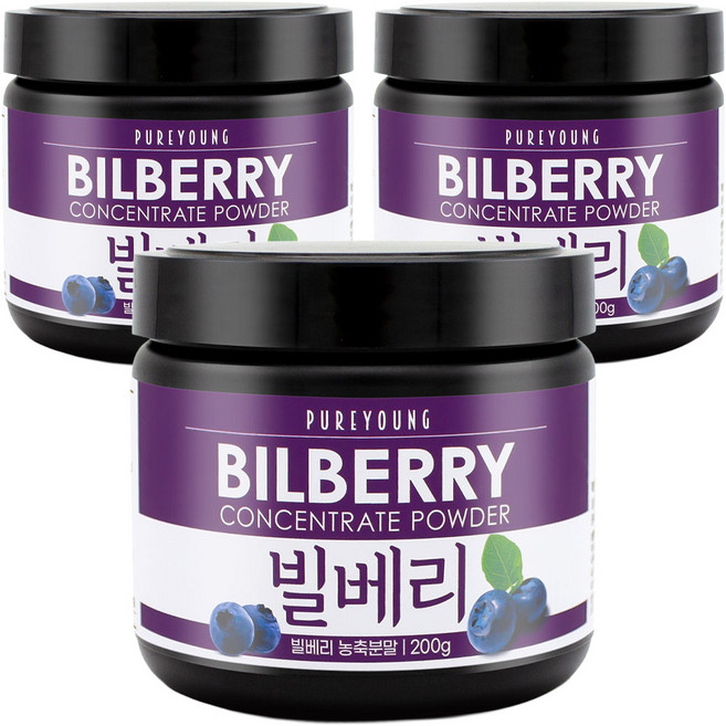 퓨어영 빌베리 분말 가루, 3개, 200g