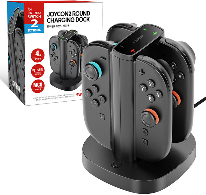 조이트론 닌텐도 스위치2 조이콘2 라운드 차징독 LED 충전기 거치대 스탠드, 블랙, 1개, SW2-CHARGER02