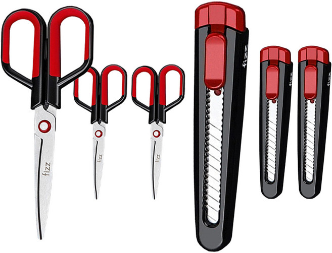 투코비 다기능 분리형 가위 + 커터칼 세트, 레드, 3세트