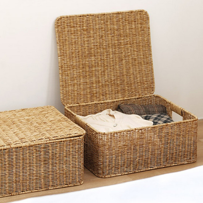 네이쳐리빙 데이지가든 내츄럴 뚜껑 라탄 바구니, 1개