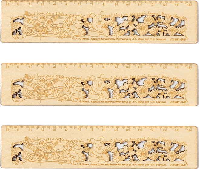 Winnie the Pooh 小熊維尼 維尼百畝森林系列木質鏤空15公分文具尺 SS197-1 16 x 3.5cm, 維尼家族 黃色, 3個