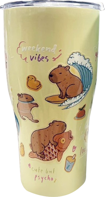 卡皮巴拉 不銹鋼冰壩杯 直飲保溫保冰杯, 水梨黃, 900ml, 1個