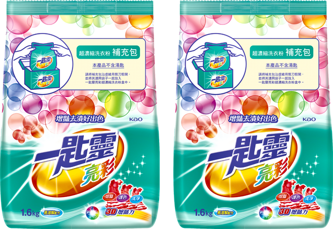 Attack 一匙靈 台灣公司貨 亮彩超濃縮洗衣粉 補充包, 1.6kg, 2包